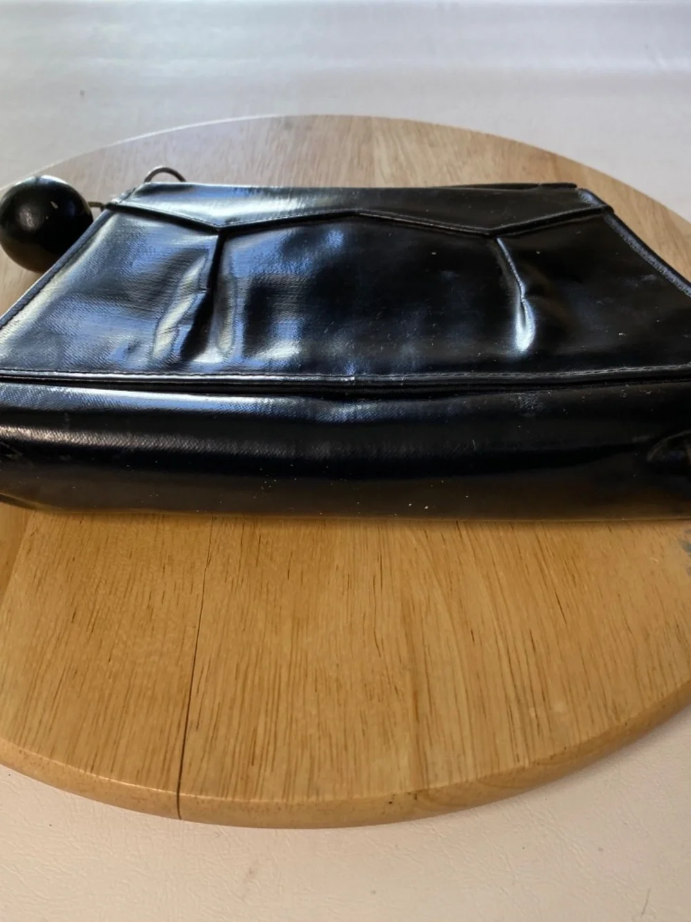 VIntage Black Purse • Fabric Handle With Ball Flap Close • Internal Coin Purse
